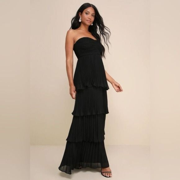 Lulus Seriously Sensational Black Strapless Tiered Maxi Dress Size Medium NEW - Picture 4 of 12